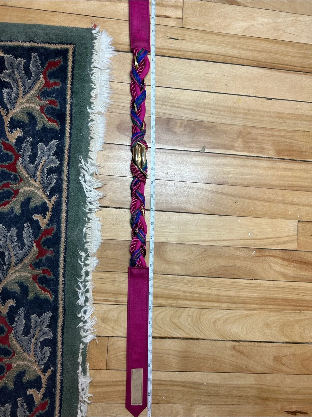 Vintage 1980s Ginnie Johansen Braided Fuchsia Multicolor Rope Belt Gold-Tone